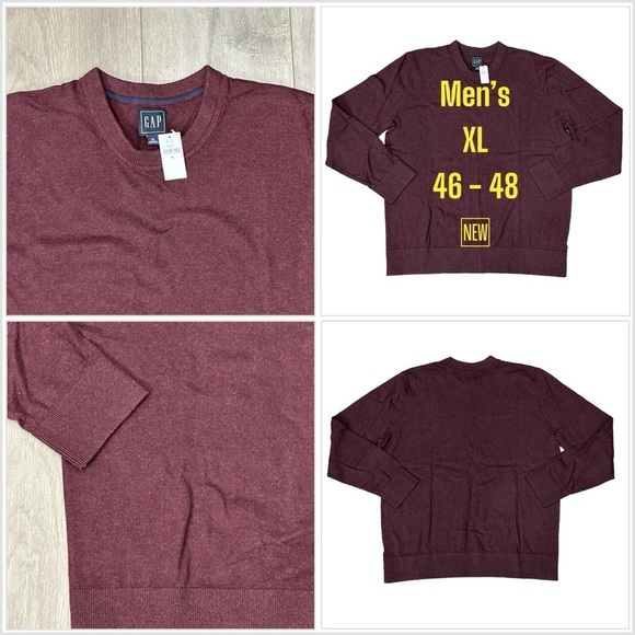 Men’s Gap XL 46 - 48 Golf Sweater Crewneck Maroon Red Long Sleeve Cotton NWT - Picture 1 of 9